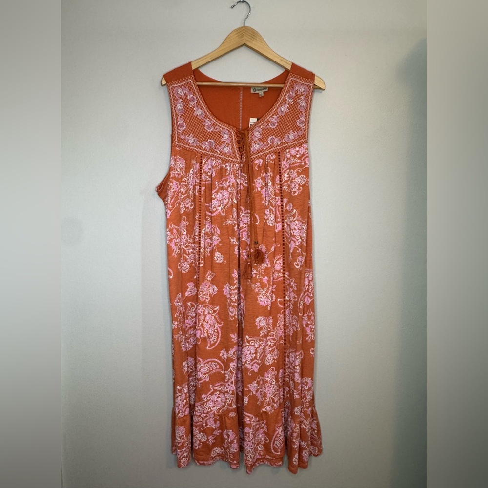 Democracy Boho Floral‎ Lace Up Sleeveless Dress 3X
